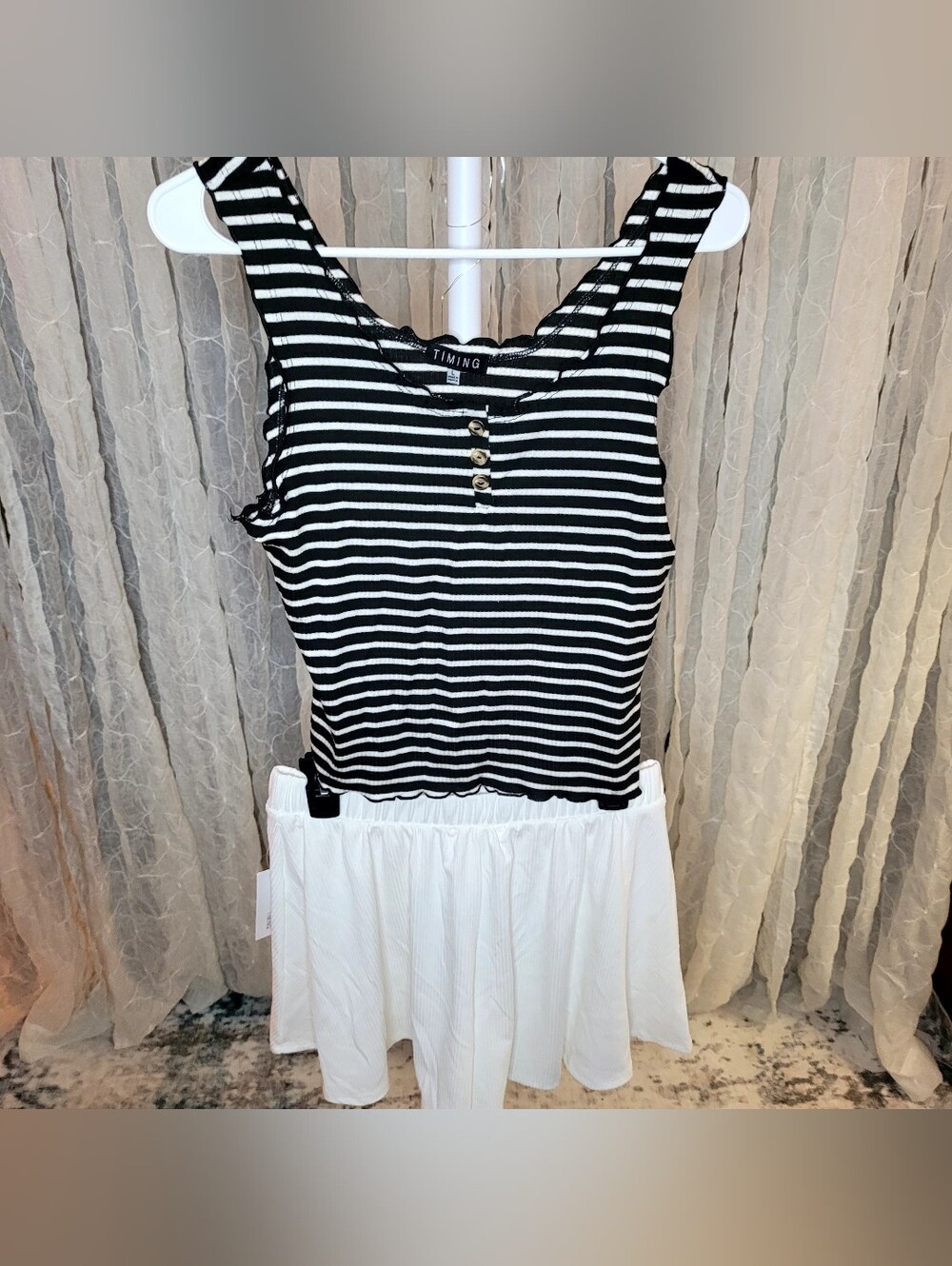 Timing 2 Piece Striped Black White Set Henley Tank Top Flowy Ribbed Shorts L